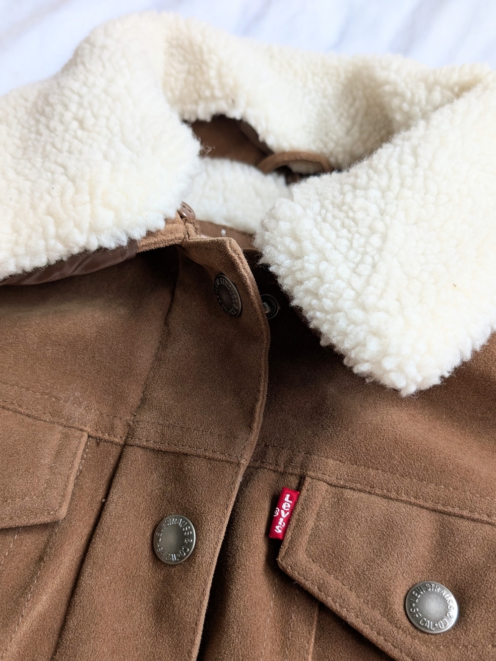 Levi’s Faux Suede Sherpa Jacket Mens M Cognac Fully Lined Trucker Coat NWOT - Picture 7 of 7